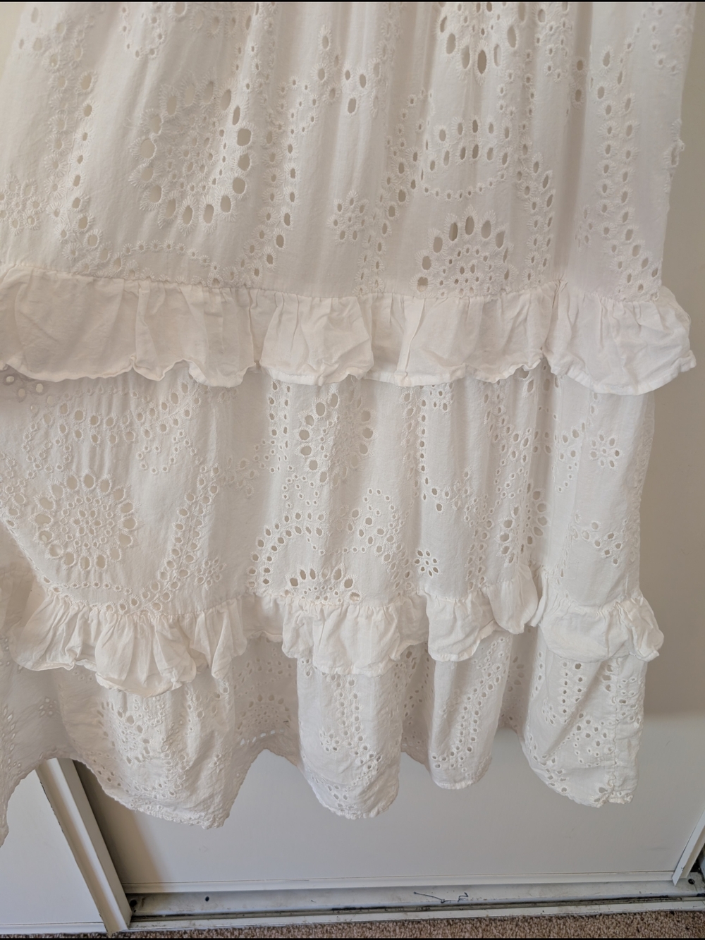 AURA Womens Medium 100% Cotton White Smocked Eyelet Maxi Dress Cottagecore - Picture 2 of 7